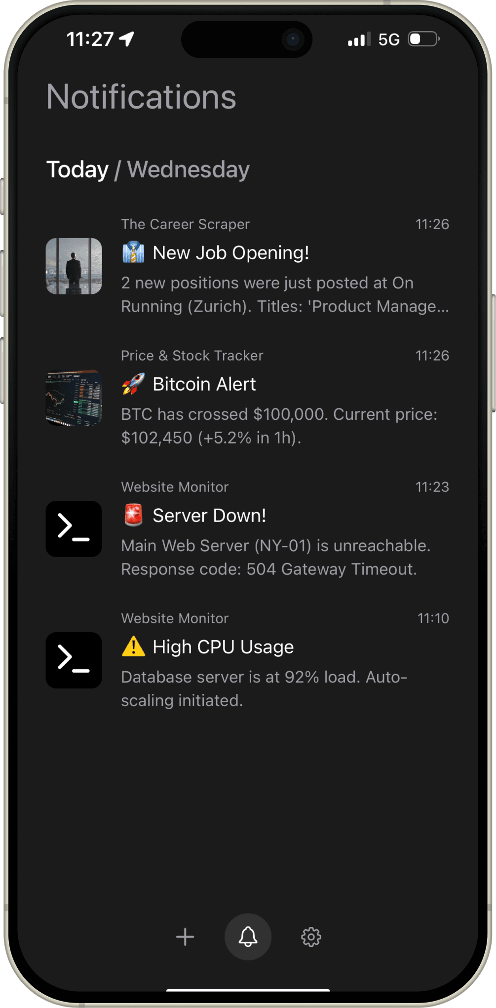 The Notification App home screen on an iPhone
